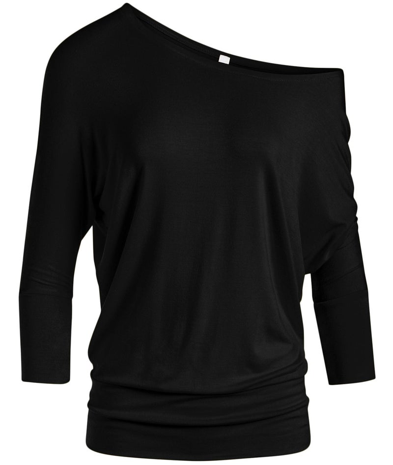 Simlu Dolman 3/4 Sleeve Drape Round Neck Top With Banded Waist - Made In USA, ..Black, Large - Image 1